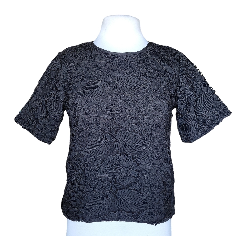 DO+BE Black Lace Super Thick Short Sleeve Blouse Women's Size S NWOT